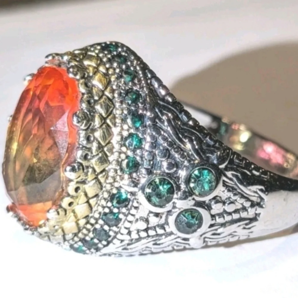 Retro Domineering Mystic Topaz Gemstone Statement Unisex Ring Sz 11